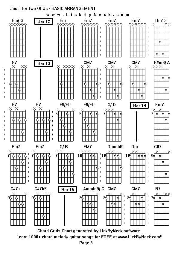 Chord Grids Chart of chord melody fingerstyle guitar song-Just The Two Of Us - BASIC ARRANGEMENT,generated by LickByNeck software.